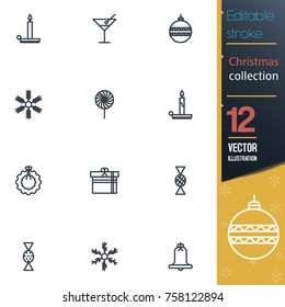 Christmas editable stroke collection icon set