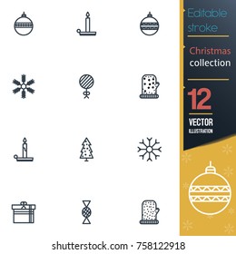 Christmas editable stroke collection icon set