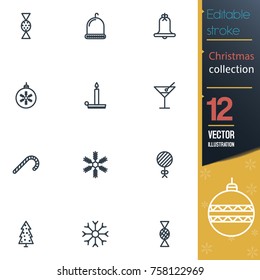 Christmas editable stroke collection icon set