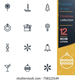 Christmas editable stroke collection icon set