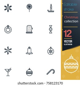 Christmas editable stroke collection icon set