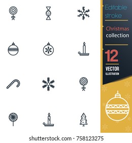 Christmas editable stroke collection icon set