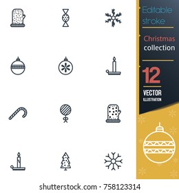 Christmas editable stroke collection icon set