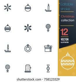 Christmas editable stroke collection icon set