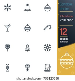 Christmas editable stroke collection icon set