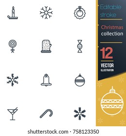 Christmas editable stroke collection icon set