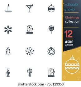 Christmas editable stroke collection icon set
