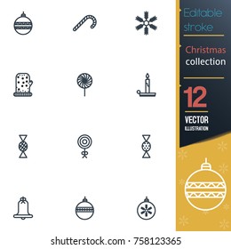 Christmas editable stroke collection icon set