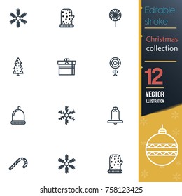 Christmas editable stroke collection icon set