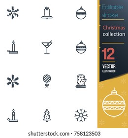 Christmas editable stroke collection icon set