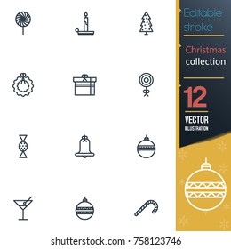 Christmas editable stroke collection icon set
