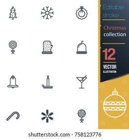 Christmas editable stroke collection icon set