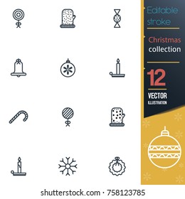 Christmas editable stroke collection icon set