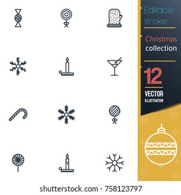 Christmas editable stroke collection icon set