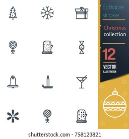 Christmas editable stroke collection icon set