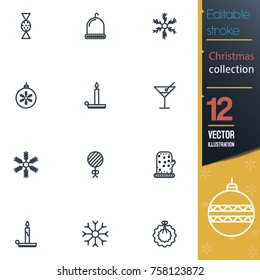 Christmas editable stroke collection icon set