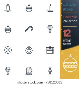 Christmas editable stroke collection icon set