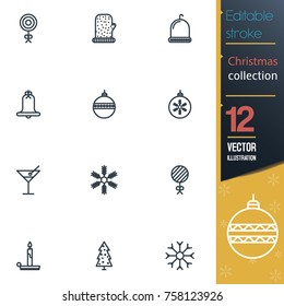 Christmas editable stroke collection icon set