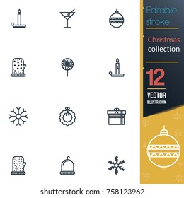 Christmas editable stroke collection icon set