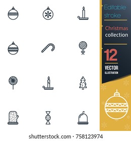 Christmas editable stroke collection icon set