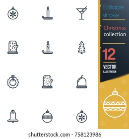 Christmas editable stroke collection icon set