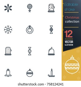 Christmas editable stroke collection icon set