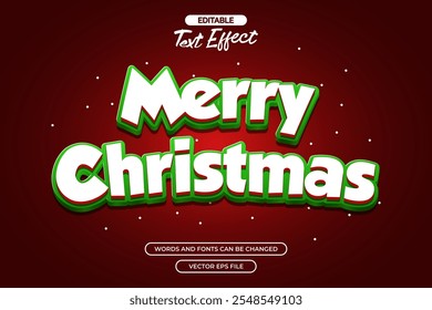 Christmas editable text effect with snow decoration and red background