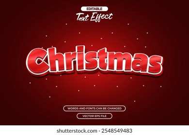 Christmas editable text effect with snow decoration and red background