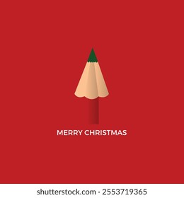 Christmas education concept vector illustration of pencil on red background