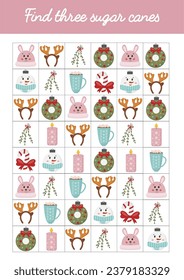 Christmas education logic game for children, preschool, kindergarten homeschooling. Children preschool activity worksheet with Christmas elements, easy level, education page with games.