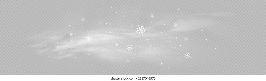 Christmas effect of a cold blizzard. Freezing breath curve trails. Flow snowy smoky stream, icy vapor. Cold wind with snow blow, winter weather with white smoke flying snowflakes. Vector illustration