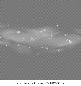 Christmas effect of a cold blizzard. Freezing breath curve trails. Flow snowy smoky stream, icy vapor. Cold wind with snow blow, winter weather with white smoke flying snowflakes. Vector illustration