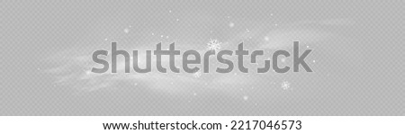 Christmas effect of a cold blizzard. Freezing breath curve trails. Flow snowy smoky stream, icy vapor. Cold wind with snow blow, winter weather with white smoke flying snowflakes. Vector illustration