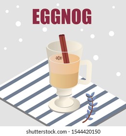 Christmas Eggnog, Egg Nog Christmas Drink .Hot cocktail with cinnamon and creamy foam.