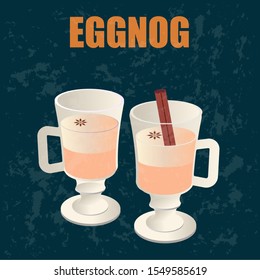  Christmas Eggnog, party drink. Hot cocktail with cinnamon and creamy foam.Egg Nog winter beverage