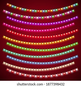 Christmas electric colorful garlands with lamps set for holiday projects. Used pattern brushes included.