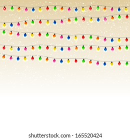 Christmas electric garland with the falling snow, illustration.
