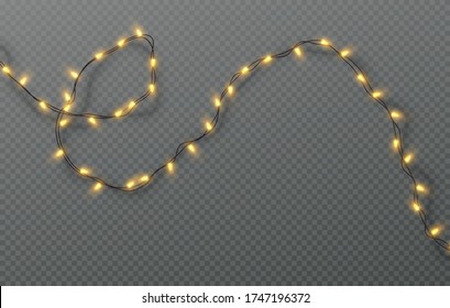 Christmas electric garland of light bulbs isolated on a transparent background. Vector illustration EPS10