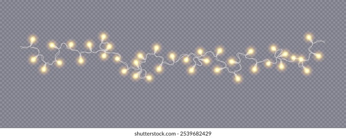 Christmas electric lights tenderly glowing realistic vector icon. Neon garland with small lamps 3d object illustration on transparent background