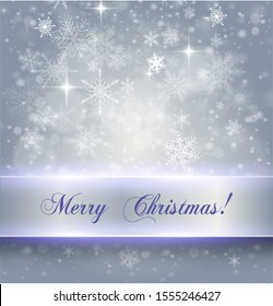 Fondo navideño elegante con copos de nieve, fondo vectorial de invierno.