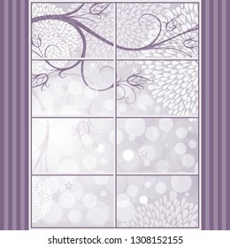 Christmas elegant frame with window and tree branch and place for text, vector eps 10