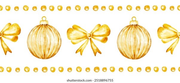 Christmas elegant gold seamless border decorations featuring ribbons and ornaments 