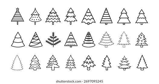 Christmas Elegant Line Art Vector Tree silhouette Illustration