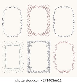 Christmas elegant set of red and blue frames. Hand drawn illustration for design, print, fabric or background.