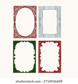 Weihnachten elegante Set von roten und grünen Rahmen. Handgezeichnete Illustration für Design, Druck, Stoff oder Hintergrund.
