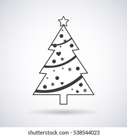 Christmas elegant tree icon and New Year, stylish vector illustration, EPS10