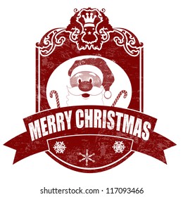  Christmas elegant vintage stamp with santa on white background, vector illustration