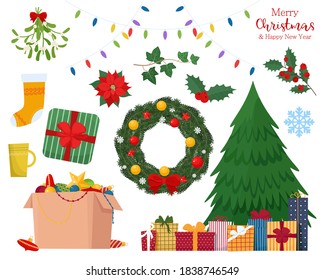 Christmas element for banner, poster, flyer, greeting card or other. Vector illustration in flat style, isolated on white background