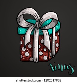 Christmas element Beautiful cartoon illustration Red teal and silver colors doodle