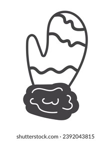 Christmas element of black line set. The simplicity of the lines of glove beautifully captures the essence of wintertime coziness and warmth. Vector illustration.
